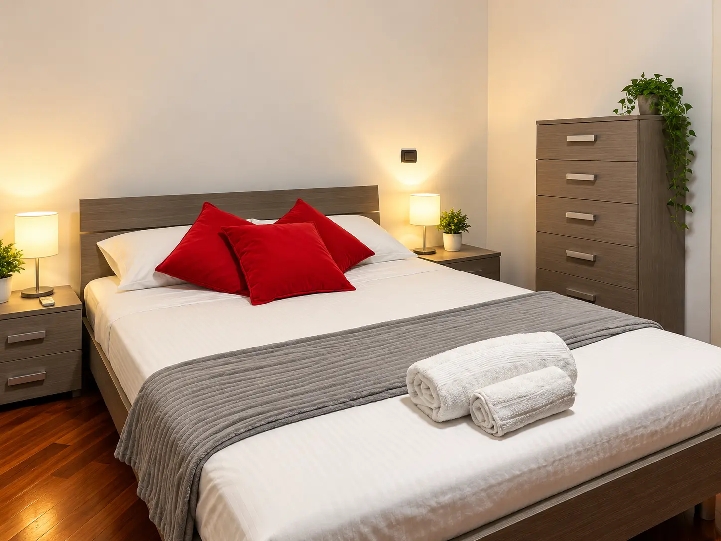 The Urban Ravanas bedroom with red cushions